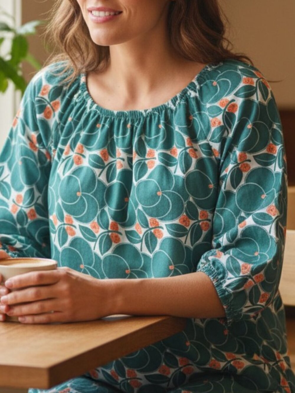 Haley and the Hound teal orange floral cotton shirt Womens Small Medium S/M